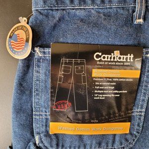 Carhartt Jeans Washed Denim Work Dungaree Multi Tool & Utility Pockets UB65 DST